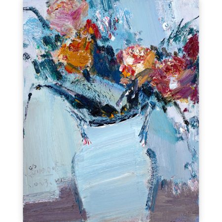 Original imagery oil painting by Prof. Mingliang Liu, featuring vibrant floral impressions and expressive brushwork on